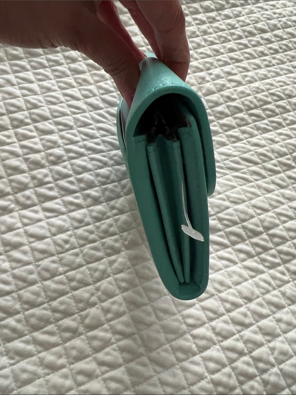New! Tiffany & Co. Turquoise Leather Clutch with Silver-Tone Push Lock - Picture 10 of 11